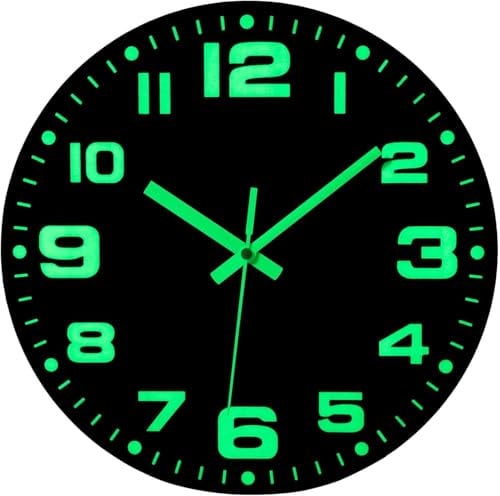 Warminn Wall Clock 12 Inch Glow in The Dark Clocks Silent Non-Ticking Luminous Black Lager Battery Operated Analog Wooden Home Decor Clock for Kitchen, Living Room, Bedroom, Office, Farmhouse