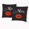 AShanlan Partner Kissenbezug 2er Set 80x80 cm Mr Mrs Schwarz Rot Lippen Ornamente Wendemotiv Microfaser Doppelpack Dekorativ Kissenbezüge Kissenhülle mit Reißverschluss