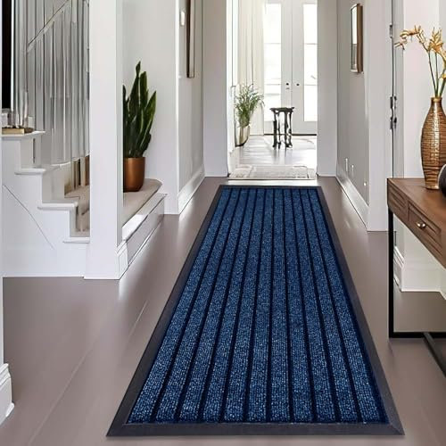 Indoor/outside Door Mats for Front Door Mat - Super Absorbent Kitchen Mats Non Slip Waterproof Washable Rug Dirt Scrapper Entrance Door Mat - Blue, 50 x 90 cm