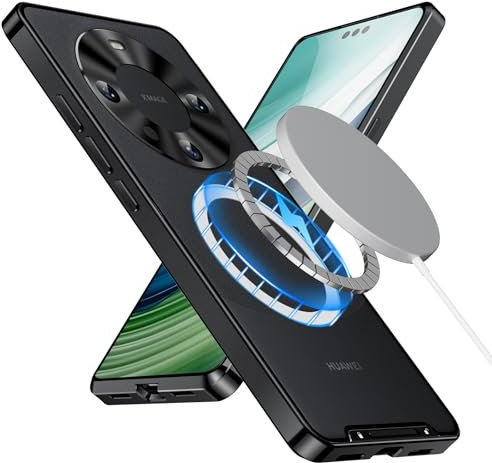 Suitable for Huawei Mate 60 Magic Shield metal PC mobile phone case, 360° all-round protection, magnetic wireless charging, with camera lens protection Black