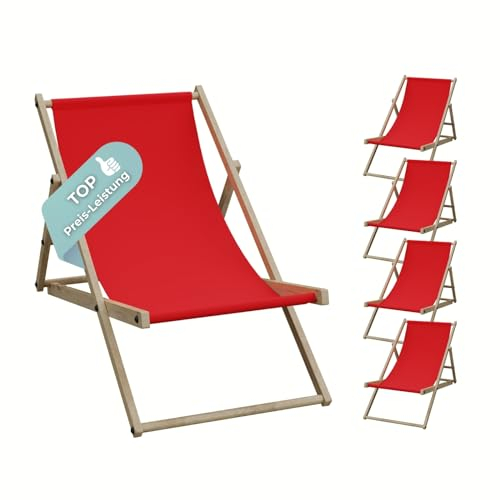 HAGO Liegestuhl Rot Liege Stuhl Strand Strandliege Sonnenliege Gartenliege Klappstuhl Lounge Chill 5 Stück