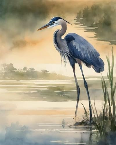 ZMHZMY Malen sie nach Nummer kit Großer Blaureiher-Vogel Malen nach Zahlen DIY Ölgemälde Leinwand drucken Wandkunst Home Decoration, Acrylpigment für Gemälde,40x50cm