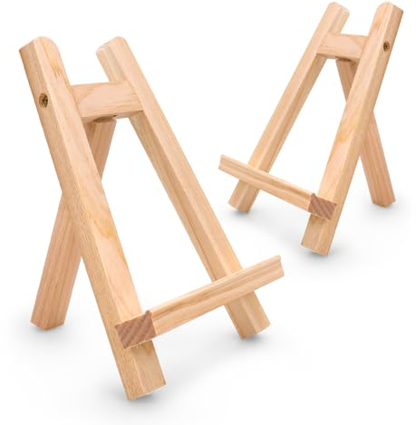 2 Stück Kleine Staffelei Holz,Staffelei klein,Faltbare Dreieck Staffeleien,Desktop Gemälde Kunstwerke Ausstellen für Bilder Hochzeit (Holzfarbe, 20 * 15)