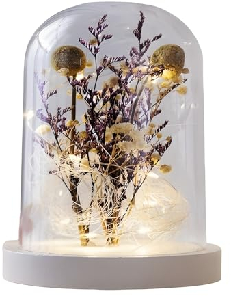 Dekoglocke Lights mit Trockenblumen-Strauss und LED Lichterkette, Deko-Objekt, Glocke, Kuppel