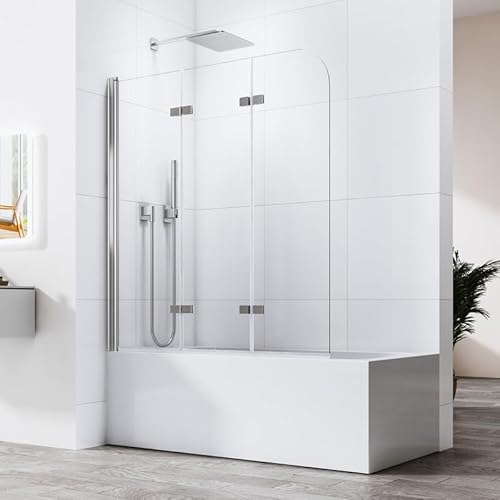 Duschwand für badewanne, Duschwand 3 teilig faltbar Badewannen duschwand 140x140cm, 6mm Nano Glas Duschwand Badewanne Badewannenaufsatz Duschtrennwand Duschabtrennung für Badewanne