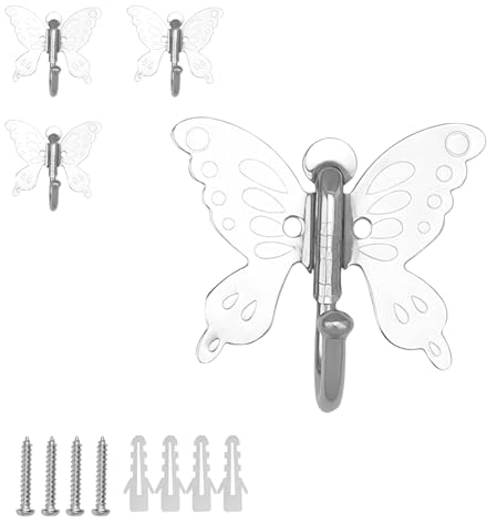 DEANKEJI Forma di Farfalla in Argento Appendiabiti Parete, 4 Pezzi con Accessori Incorporati Ganci da Parete, Appendiabiti da Parete Moderni Adatto per la Decorazione e la Conservazione di Vestiti