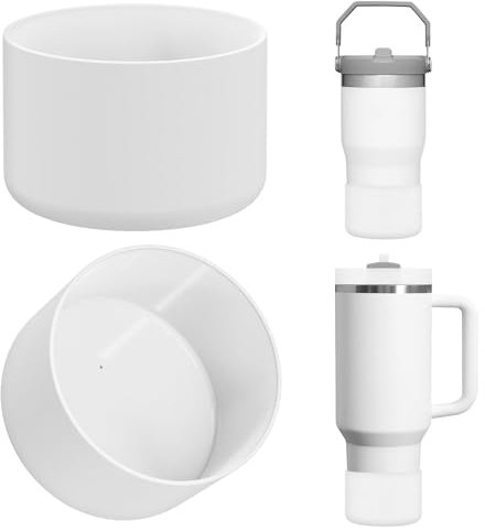 Linkidea 2 Pack Water Bottle Boot Compatible with Stanley Quencher H2.0 20oz/30oz/40oz, IceFlow Flip 20oz/30oz Tumbler, Silicone Bottle Bottom Sleeve Cover Bumper Protector (White)
