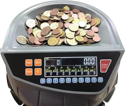 Commercial Coin Counter Machine, Electric Coin Sorter with LED Display, 8 Coin Bins, 216 Units/min and Supports Counting and Sorting, Add and Batch Mode, for Supermarket, Shop, Home, Business.