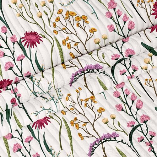 DreamRoots Cord Stoff Meterware Bedruckter Blumen Gewicht 380 g/m2 - Polsterstoff Cord Meterware 140 cm breit - Möbelstoff Meterware - Breitcord Meterware