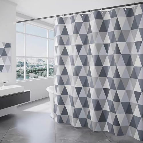 SIAZIH Rideau de douche en polyester, 180 x 200 cm, imperméable et résistant à la moisissure, lavable, avec 12 anneaux et ourlet lesté, motif triangulaire