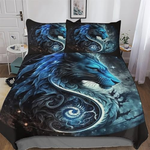 PAZZK Drachen Lion 3D Muster Bettwäsche Bettbezug Set 2 teilig Deckenbezug + Kopfkissenbezug, Angenehme Microfaser Bettbezüge Für Jungen Mädchen Mit Reißverschluss Single (135x200cm)