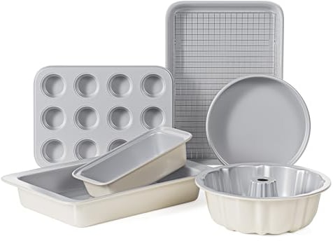 RIOVARM Cerámica Antiadherente Juego de moldes 7 piezas Juegos de repostería Hojas Para Horno Set de repostería Hoja de galletas Molde para tartas Sartén Panera Molde para magdalenas Sartén asadora