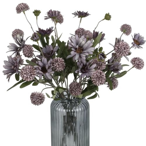 IPOPU Künstliche Gänseblümchen, 8 Stück, lila, künstliche Gänseblümchen, Chrysanthemen, Seidenblumen mit künstlichen Gänseblümchen für Zuhause, Tisch, Brautparty, Party-Dekorationen (lila)