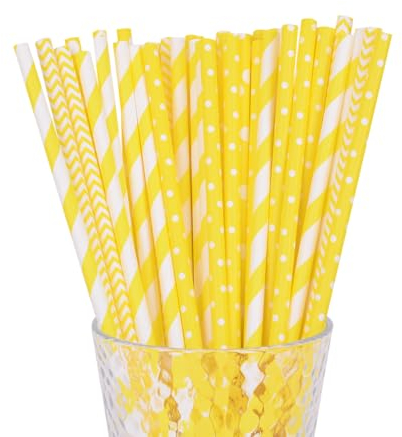 FSSTUD Lot de 100 pailles en papier jaune biodégradables pour fête de mariage, smoothies, fête prénuptiale, limonade, fête