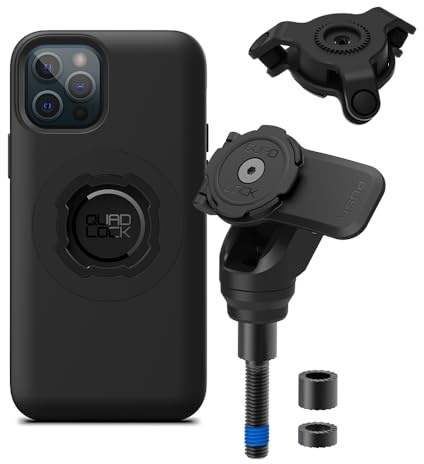 Quad Lock Support Téléphone à Tige Filetée de Moto Pro avec Amortisseur de Vibrations et Coque MAG pour iPhone 12/12 Pro