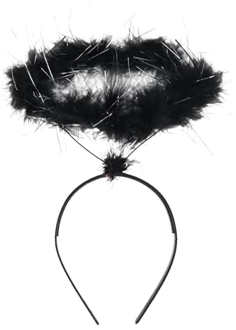 Haarreif Heiligenschein Schwarz - Engel Kostüm Accessoires für Kinder Damen Herren, Haarreifen Engel Haarschmuck für Halloween, Fasching & Karneval Party Haarreif für schwarze Engel mit Federkranz