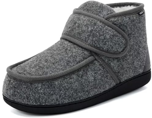 GURGER Zapatillas de Estar por Casa de Hombre Invierno Forro de Peluche Botas de Casa Diabéticos Pantuflas de Casa Altas Botines Gris 40 41