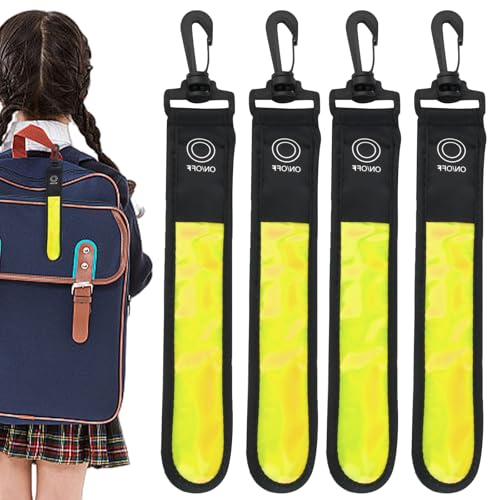 LED Blinklicht für Schulranzen, 4 Stück Kinder Reflektoren Blinklicht Schulranzen mit 3 Modi Sicherheitslicht Wasserdicht Reflektor Anhänger für Rucksack Wandern Joggen (Gelb)