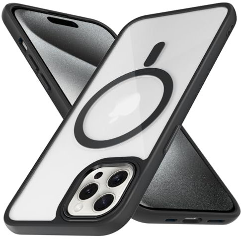 ZYIMOU Cover Magnetica per iPhone 15 Pro Compatibile con MagSafe, Custodia iPhone 15 Pro Antiurto Antigraffio Retro Trasparente Protettiva Case, Nero