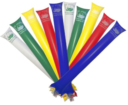 FUN FAN LINE - 20 Paar aufblasbare Klatschstangen, kompostierbar | 100% ökologisch und biologisch abbaubar für Feste, Fußball und Sportveranstaltungen | Bioplastik auf pflanzlicher Basis (Mehrfarbig)