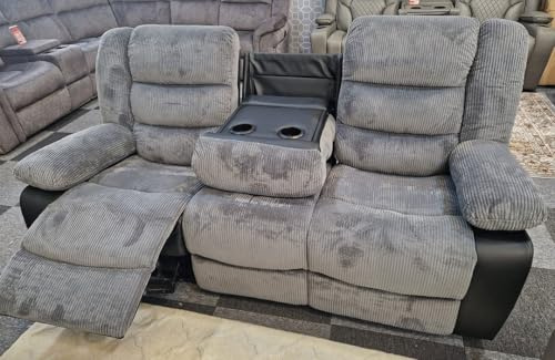 Rio Cord Fabric Recliner Sofa With Cupholders - Manual Recliner Sofa - Grey and Black (3 Seater)