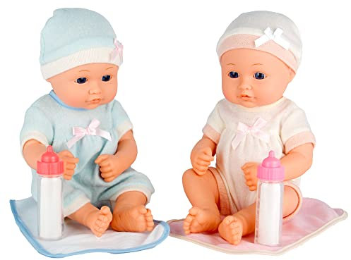 Dream Collection Poupées jumeaux, avec accessoires de poupée, corps doux en vinyle, vêtements de poupée, tétine et biberon, 30 cm, poupée à partir de 2 ans