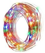 Glowster Guirnalda de luces LED de alambre de cobre, RGBY, 2 m, alimentada por pila de botón, ideal para decorar y dar ambiente a espacios interiores.