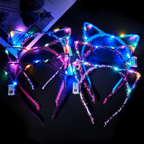 6 Pcs Katzenohren Haarreif LED,Leuchtender Haarreif,Kopfschmuck Leuchtend,Leuchtkranz Haare,Blumenkranz Haare,Lichterkette Haare Schlager,Blumenkranz Haare LED