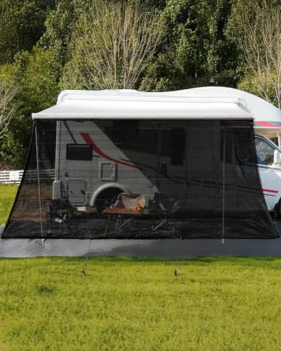 FoundGo Sonnenschutz Markise Wohnmobil [200x430cm 220g/㎡ HDPE] 75% View Blocker Sonnenschutz Vorderwand Markise für Wohnmobil inkl. 4 Bodennägel + 4 Gummiseil + Tragetasche (Höhe x Breite)