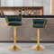 WOLMICS Barhocker 2er Set, Samtbezug, Höhenverstellbar 20 cm, 360° Drehbar, Küchenstühle mit Rückenlehne und Fußstütze, Metall, 2 x Hocker, Grün