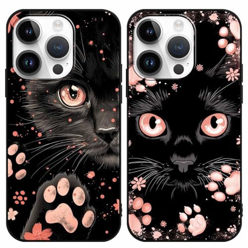 Yimctoie 2 Stück Handyhülle für iPhone XR 6.1,Cute Karikatur Katze Aesthetic Rosa Katzenpfote Muster Case,Kawaii Schwarz Cat Cartoon Schutzhülle Silikon Hülle TPU Stoßfeste Cover