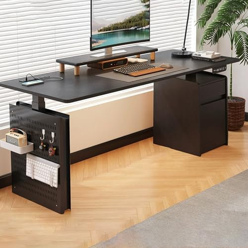 JIAOCKJIAO Bureau Réglable, Bureau Debout Réglable avec Tiroir et Espace de Rangement pour Armoire, Table Élévatrice de Rangement en Panneau Perforé, Facile À Installer(Nero,47.2in/120cm)