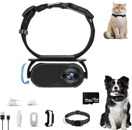 Cat Cam Pro 2.0 – Waterproof 1080p Pet Action & Cat Collar Camera, 2025 New Pet Camera Collar for Cats & Dogs, Wireless Mini Sport Cam for Indoor/Outdoor Adventures(Black,128g)