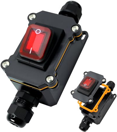Interrupteur de câble étanche interrupteur Binghe 220V 30A IP67 Interrupteur Etanche avec LED Rouge Interrupteur étanche en ligne Pour une utilisation en extérieur/outils électriques