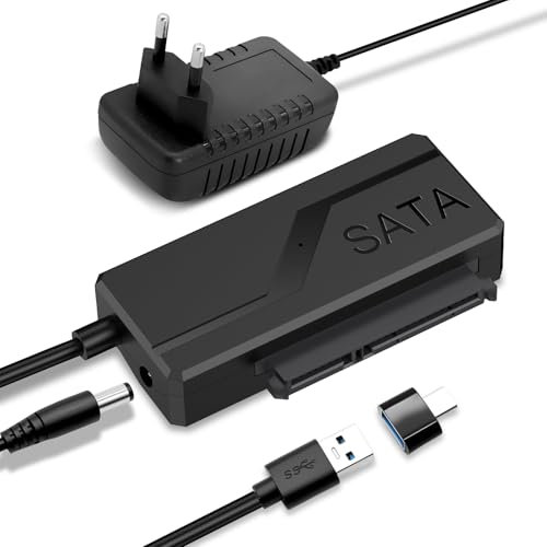 Gbformat USB 3.0 zu SATA Konverter Adapter, USB C/USB3.0 auf SATAIII/II/I Festplattenadapter für 2,5 Zoll / 3,5 Zoll HDD/SSD Festplatte und SATA Optisches Laufwerk mit 12V/2A Netzadapter, UASP