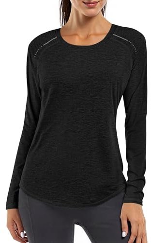 Gyabnw Women's Gym Top Long Sleeve Reflective Strips UV Protection Black