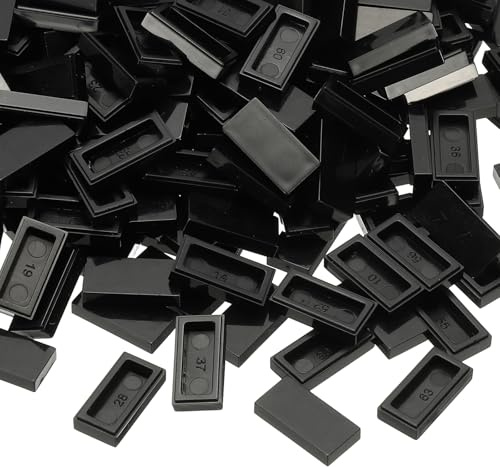 PATIKIL 370 Pcs Flat Blocks Bulk, 1x2 Square Black Classic Tiles Smooth Surface Mini Building Blocks Accessories Compatible Bricks Kits for Building Floor Walls Mosaic Pixel Arts