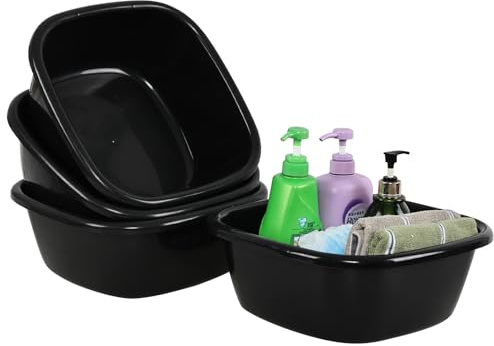Ewingger 12 L Square Plastic Washing Up Bowls, 4-Pack Wash Bowl Basin, Black