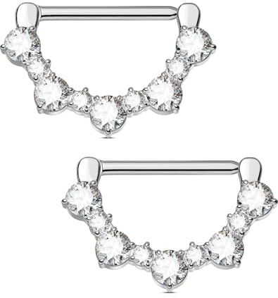 OUFER Body Piercing 2PCS 14G Nipple Piercing Jewellery Bars Titanium Clicker Nipple Barbells Rings Jewelry Clear CZ 14MM Body Piercing Jewellery Women Men