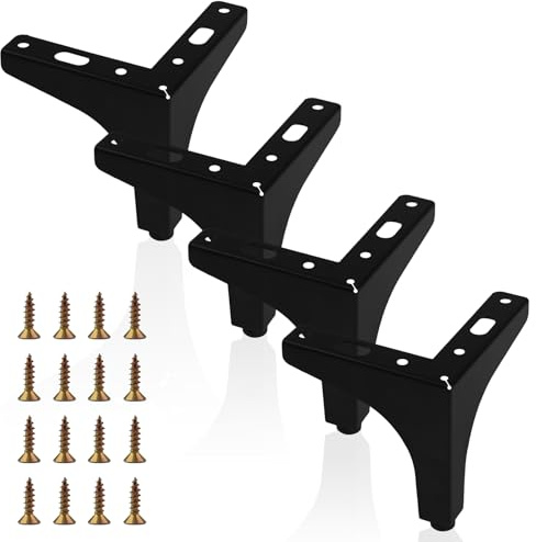 SJUNJIE 4 Möbelfüße Schwarz 10cm Möbelfüße Metall Füße für Möbel | Gelocht Metallfüße Dreieck Furniture Legs UnterstüTzung möbelfüsse für Couchtische Schränke Sofa Nachttisch TV Nachttisch