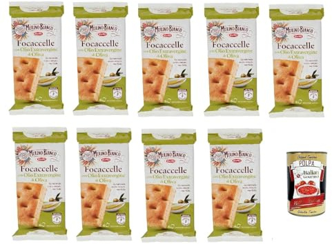 Italian Gourmet Focaccelle mit Olivenöl 9×198 g (italienische Focaccia Snacks mit extra nativem Olivenöl, weiche Salzgebäck Stücke für Snack, Lunch & Party) + Italian Gourmet Polpa