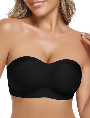 Yuson Girl Reggiseno Senza Spalline Donna Antiscivolo Bandeau Senza Ferretto con Coppe Rimovibili e Trasparente Spalline Reggiseno Invisibile Push up per Abiti a Spalle Scoperte(Nero, L)