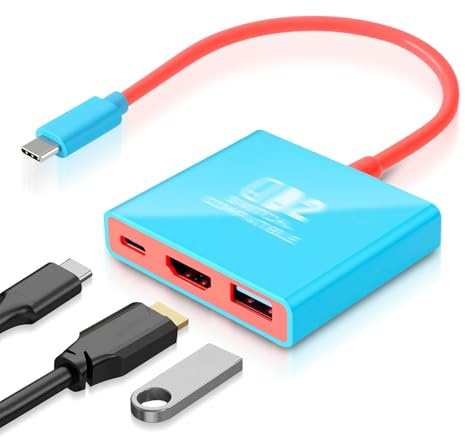USB C to HDMI Adapter for Switch 2, Docking Station for Switch OLED/Steam Deck, 3 in 1 Type C to HDMI Adapter, 4K@60Hz, USB 3.0, 100W PD Charging, Portable Switch TV Adapter
