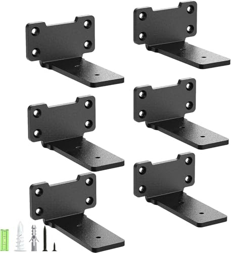 Supporti per Scaffali in Acciaio 10 cm, Set da 6, Staffe Mensole Nero, Carico Max 75 kg, con Viti e Tasselli Inclusi, Heavy Duty per Parete, Cucina, Garage