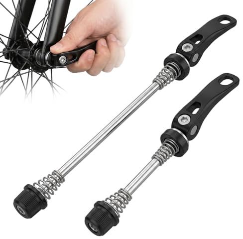 1 Pair Bike Wheel Quick Release Skewers, 140mm Front and 190mm Rear, Black | Aluminium Alloy Front and Rear Hub Axles for MTB and Road Bikes; Check 140mm and 190mm Measurements Before Purchase