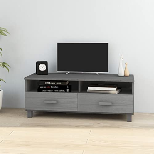 Tonture Meuble TV Bois Massif de pin Gris foncé 106x40x40 cm avec tiroirs et Compartiments Rangement pour Salon Chambre Bureau Design Moderne scandinave