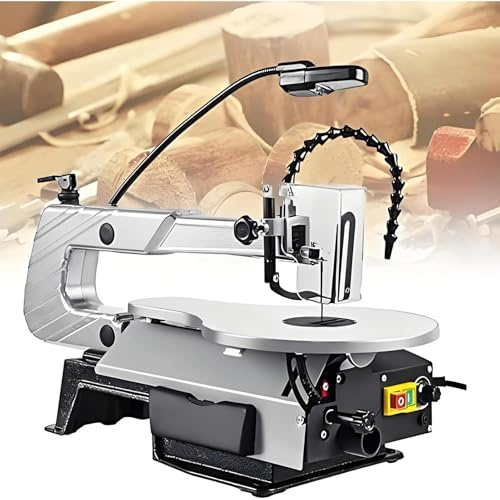 Electric Jigsaw Mini Table Saw with 45° Tiltable Metal Work Table, Desktop Woodworking Wire Saw and 4 Engraving Blades for Precision Cutting
