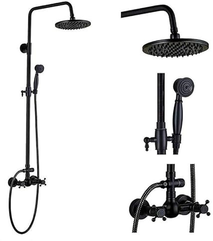 HomeLava Colonne de Douche Ensemble de Douche Système Douchette à main Chrome Set avec Mitigeur Thermostatique en Cuivre Rétro Peinture Noire pour Salle de bains