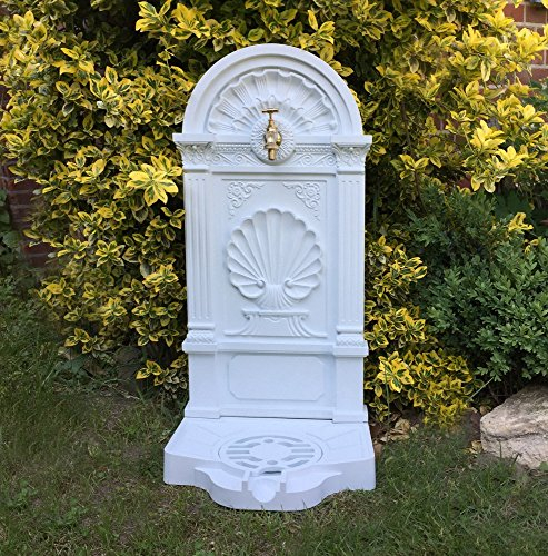 antikas – Fontaine de stand avec robinet en laiton – Jardin Fontaine sur pied Blanc, fontaine de jardin terrasse