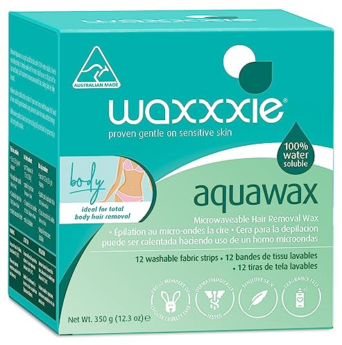 Waxxxie Aquawax 350g Water-Soluble Sugar Strip Wax for Arms & Legs | Rinses off with water, no sticky mess includes 12 reusable strips & spatula, salon results